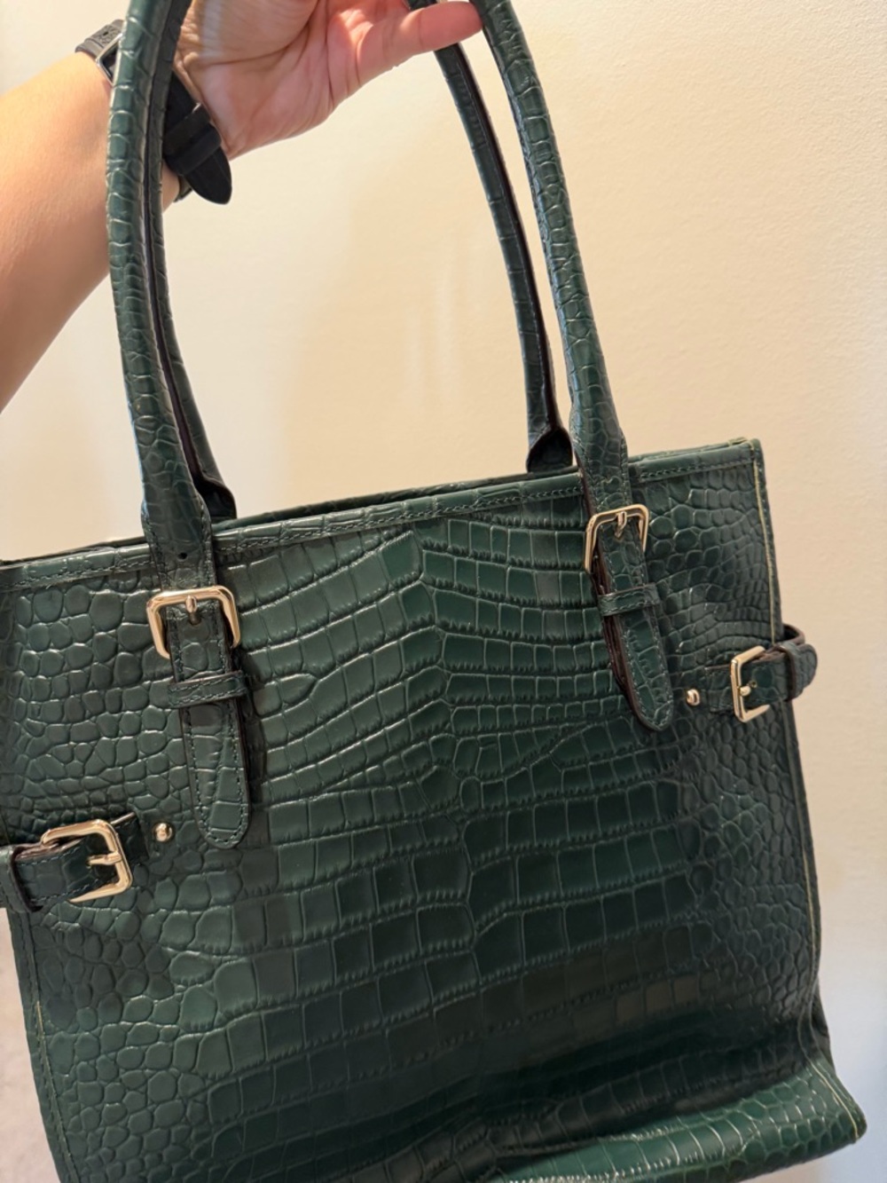 kate spade Green Croc-Embossed Tote with Gold Hardware - Picture 3 of 9